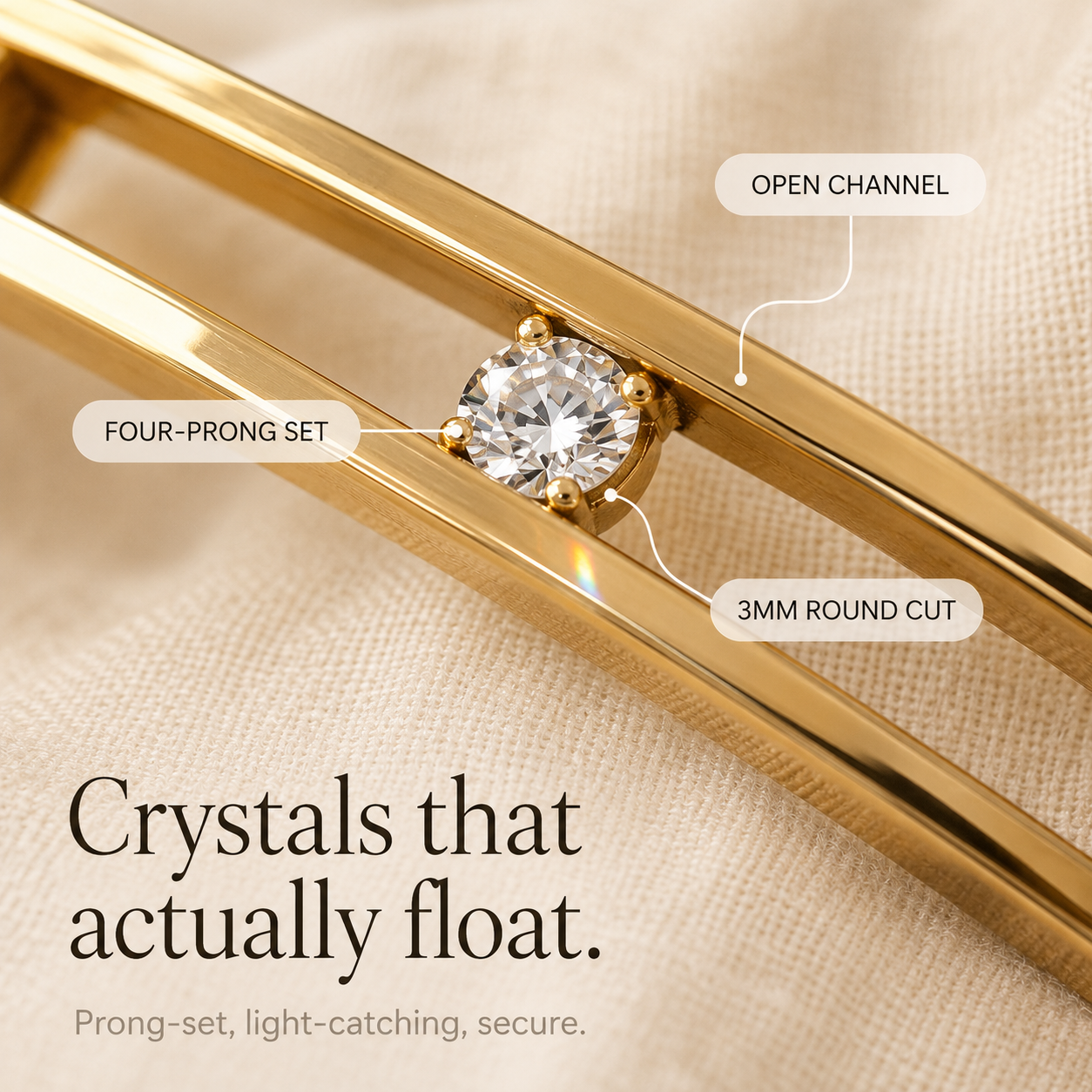 Veluna – Bracelet Jonc en Cristal Flottant Doré pour Femmes
