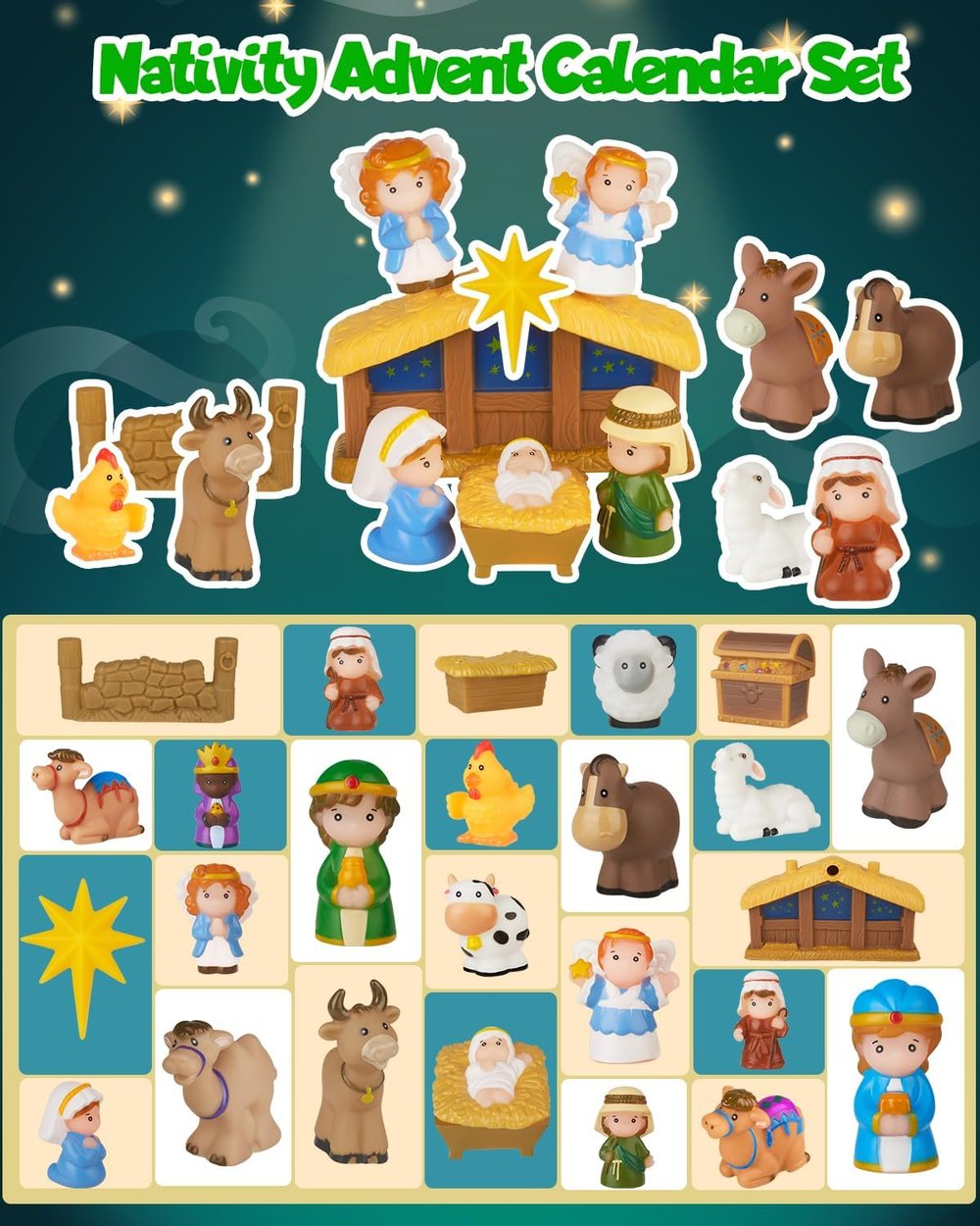 HeiligeNacht | 2025 Calendrier de l'Avent Crèche 25 Pièces Décoration de Fête