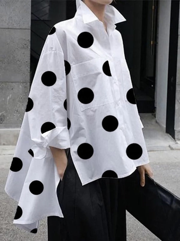 Joline | Blouse à pois coupe ample avec boutonnière