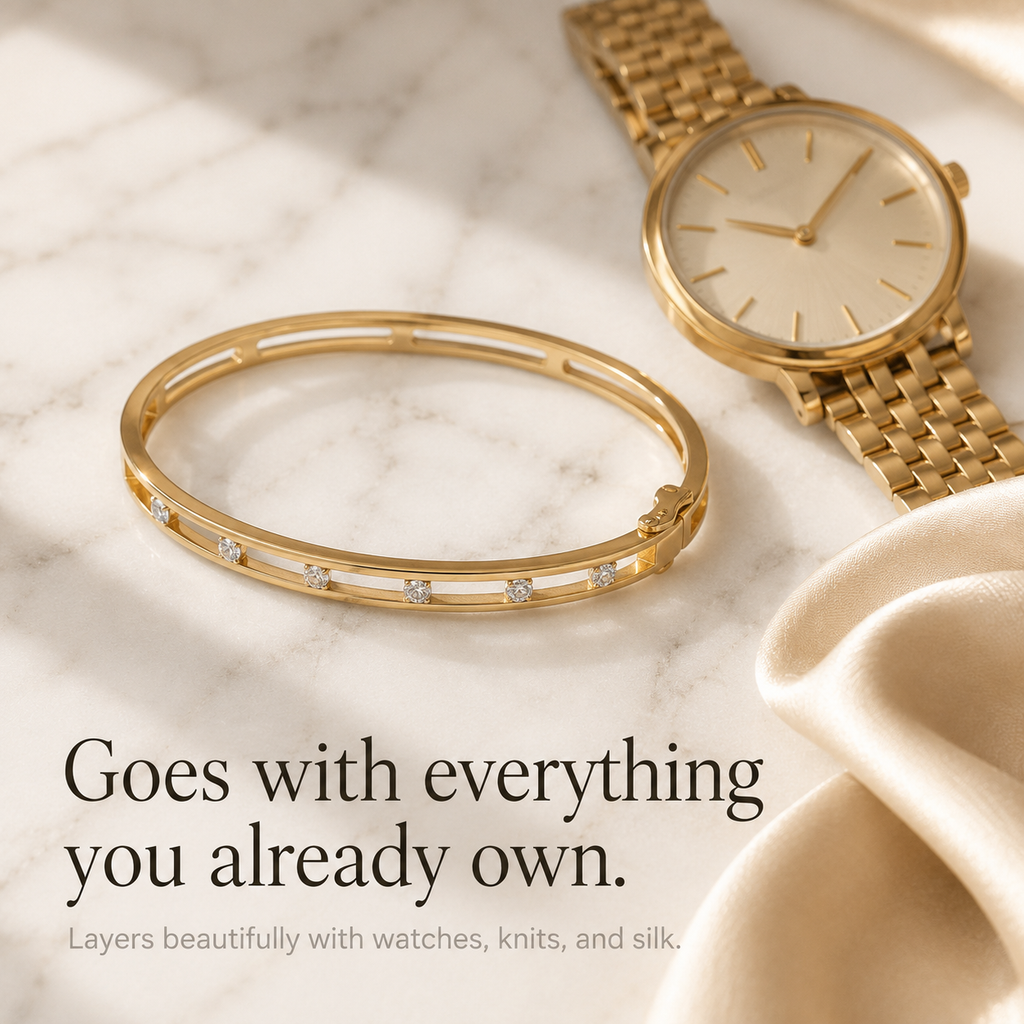 Veluna – Bracelet Jonc en Cristal Flottant Doré pour Femmes