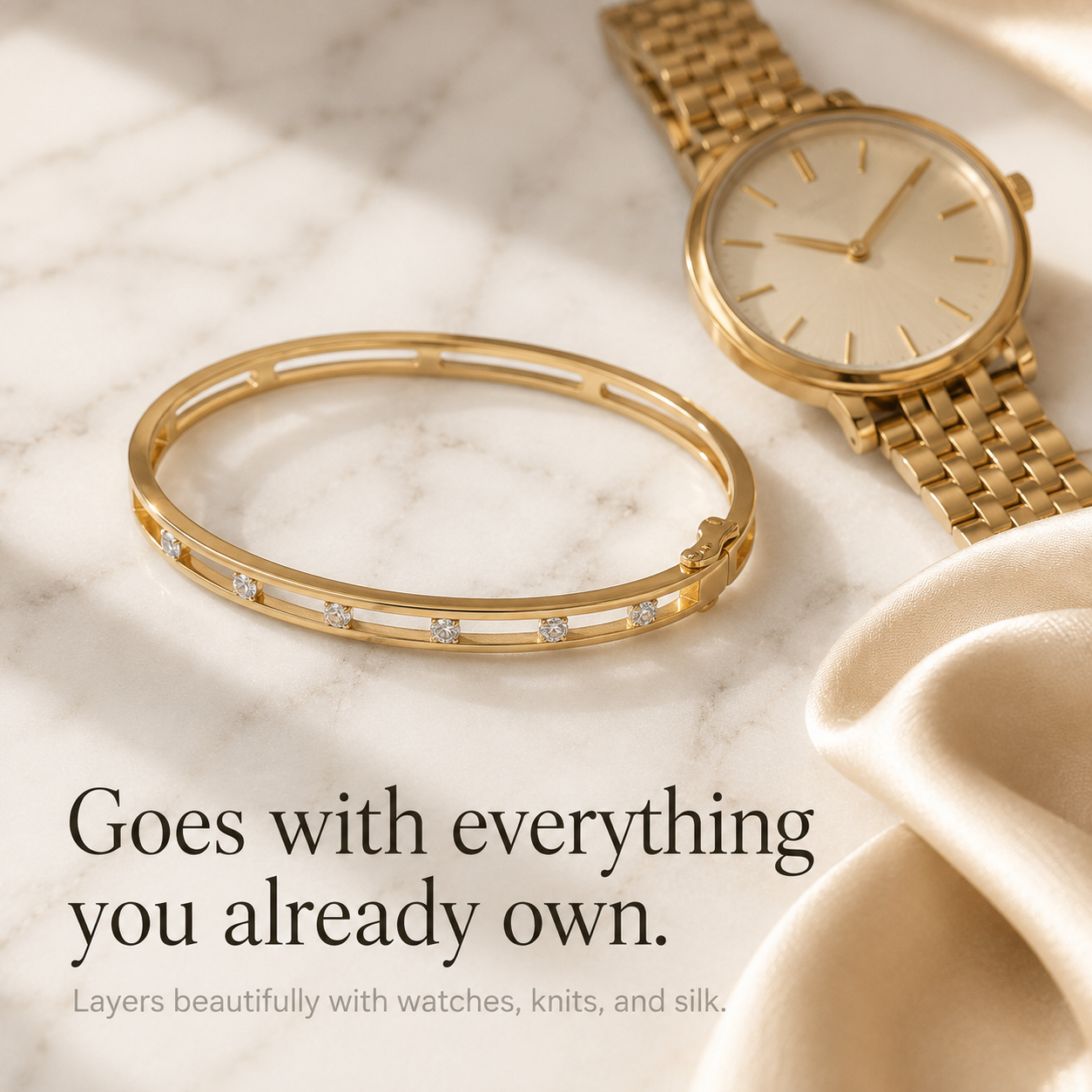 Veluna – Bracelet Jonc en Cristal Flottant Doré pour Femmes