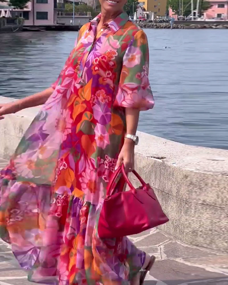 Helena | Robe imprimée colorée avec des manches lanternes amples