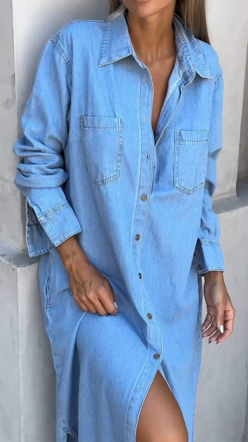 Sandrine - Robe Chemise en Jean Longue Chic