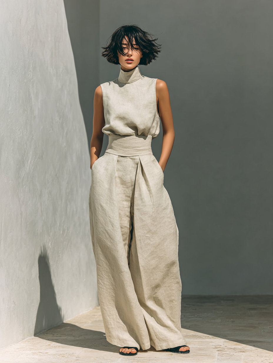 Ensemble Blouse Sans Manches et Pantalons Amples pour Femme