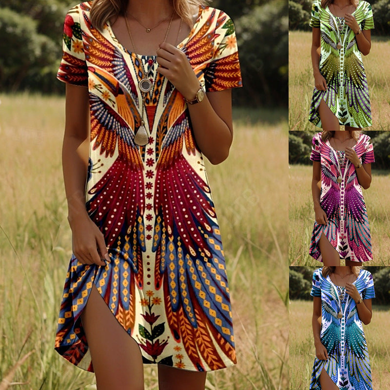 Kara | Robe tendance avec col rond et accents floraux indiens