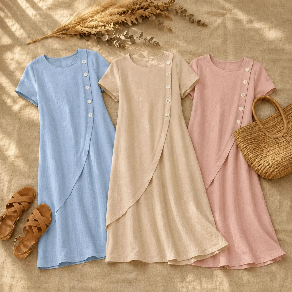 Sumlor – Robe midi à boutons asymétriques avec poches pour l'été