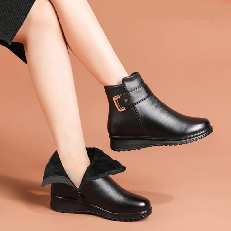 Bottes Orthopédiques en Cuir pour Femmes – Bottes d'Hiver Confortables avec Doublure en Laine