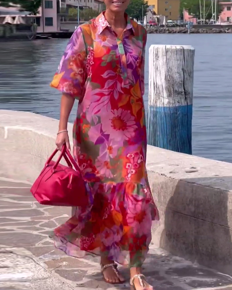 Helena | Robe imprimée colorée avec des manches lanternes amples