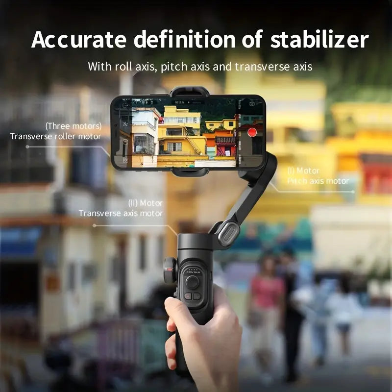 Stabilisateur de Gimbal Portable SmartPro - Stabilisateur PTZ Vidéo Vlog Smartphone Pliable pour iPhone, Android et Samsung