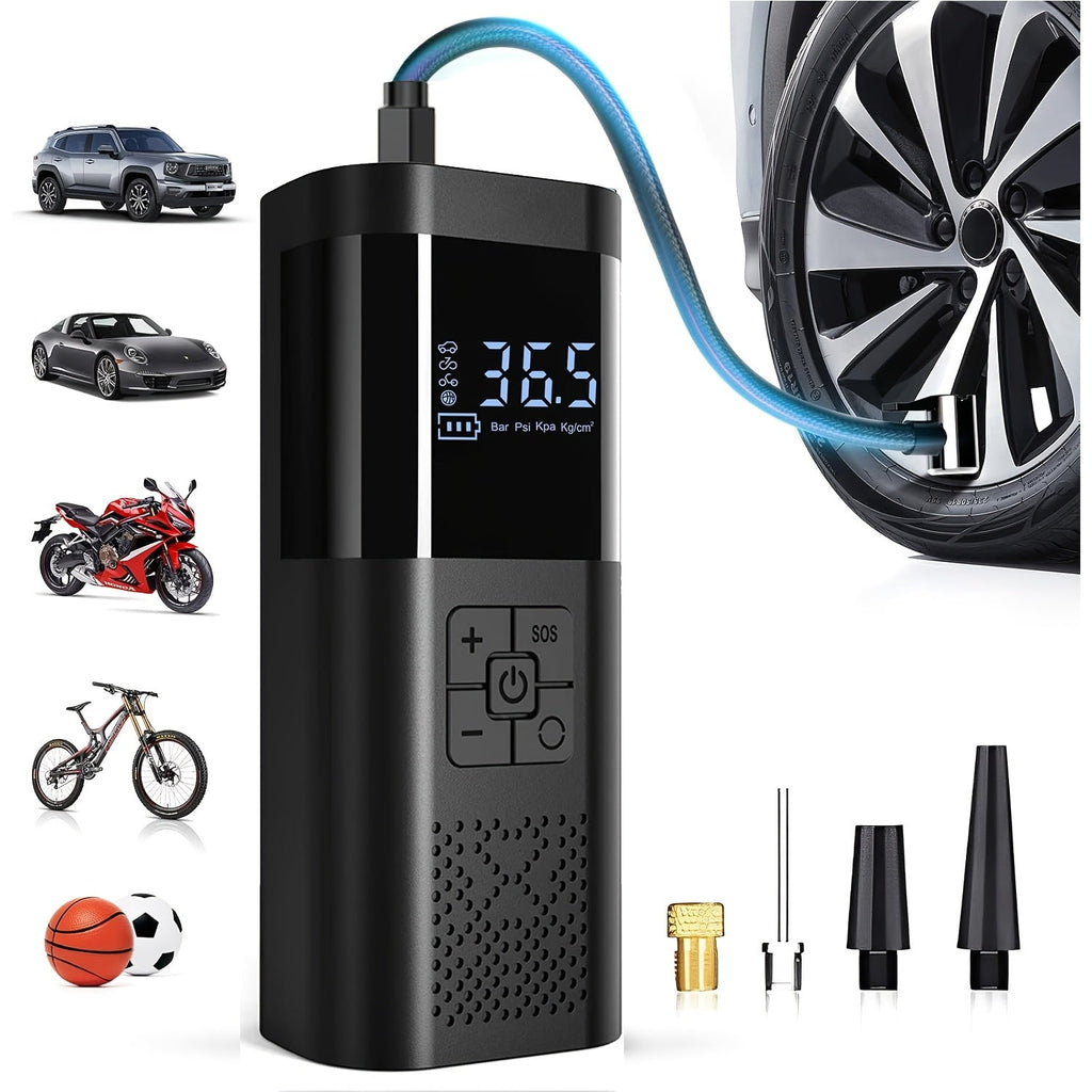 Compresseur d'air portable avec écran LCD et lumière LED – Gonfleur 150 PSI pour voitures, vélos et équipements de sport