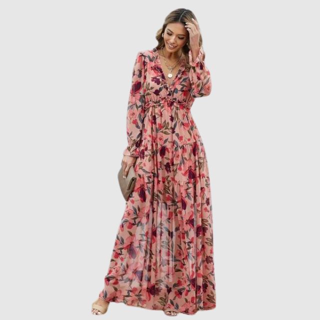 Robe maxi en chiffon avec imprimé floral