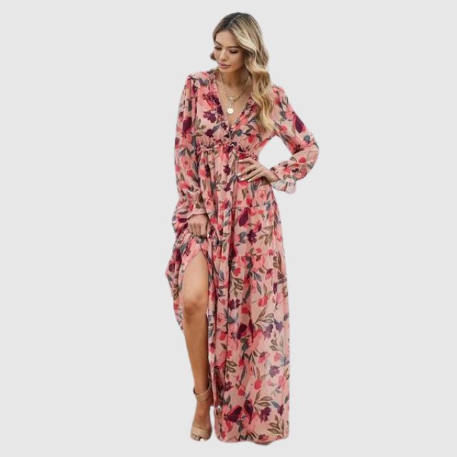 Robe maxi en chiffon avec imprimé floral