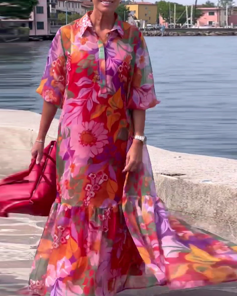 Helena | Robe imprimée colorée avec des manches lanternes amples