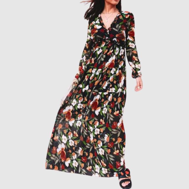 Robe maxi en chiffon avec imprimé floral
