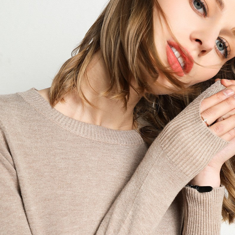 Pull en laine et cachemire pour femme avec col rond et coupe ajustée