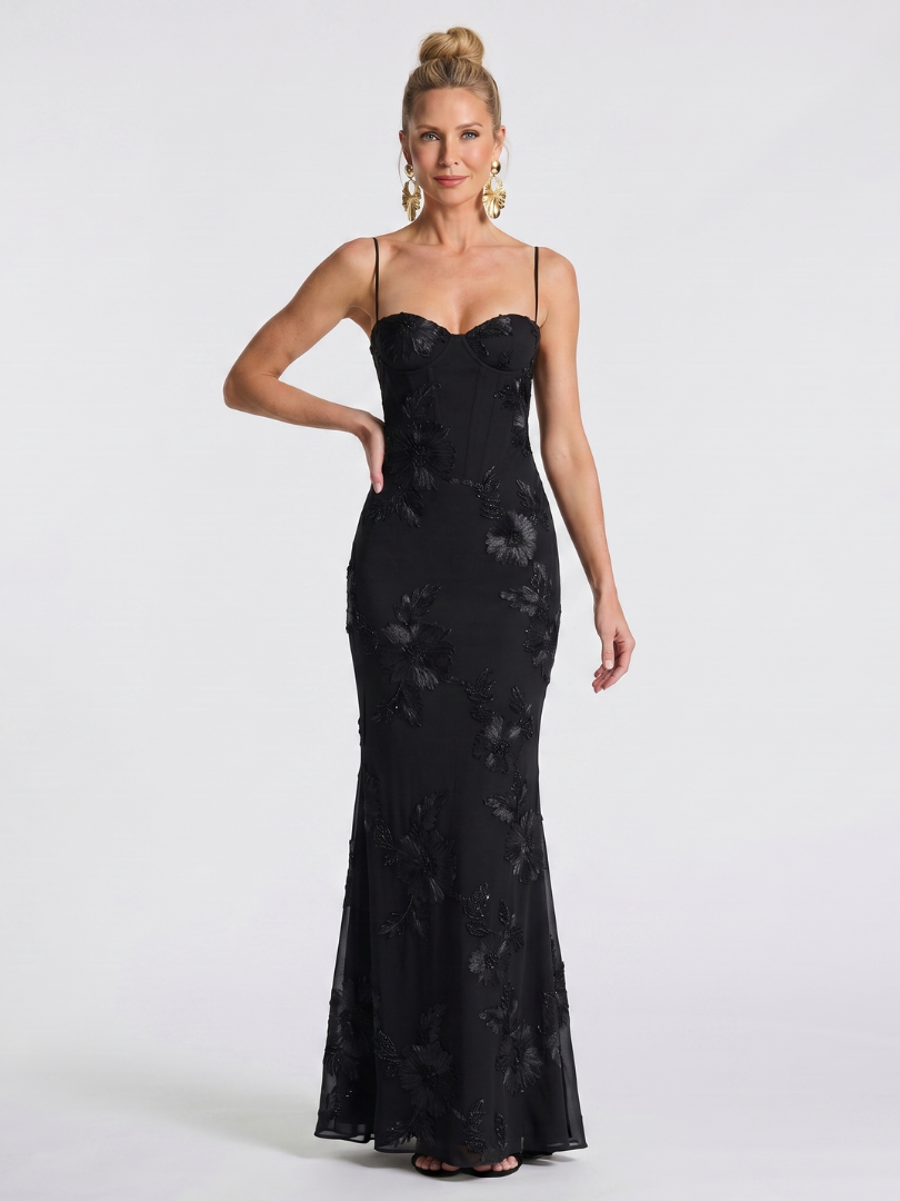 Pax | Robe Maxi Ajustée avec Bretelles Brodées