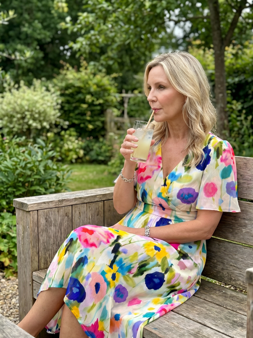 Mirabel | Robe midi à manches flottantes et taille froncée avec imprimé floral