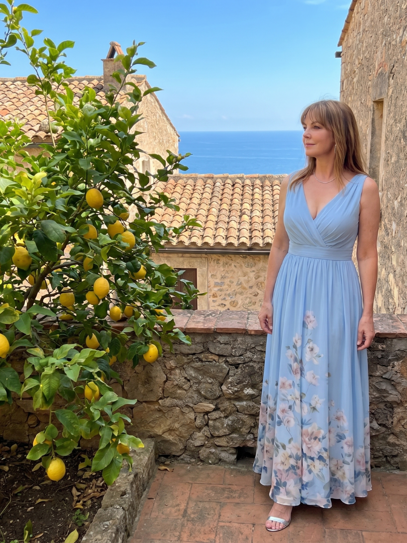 Clarissa | Robe midi sans manches à encolure en V et ourlet floral doux
