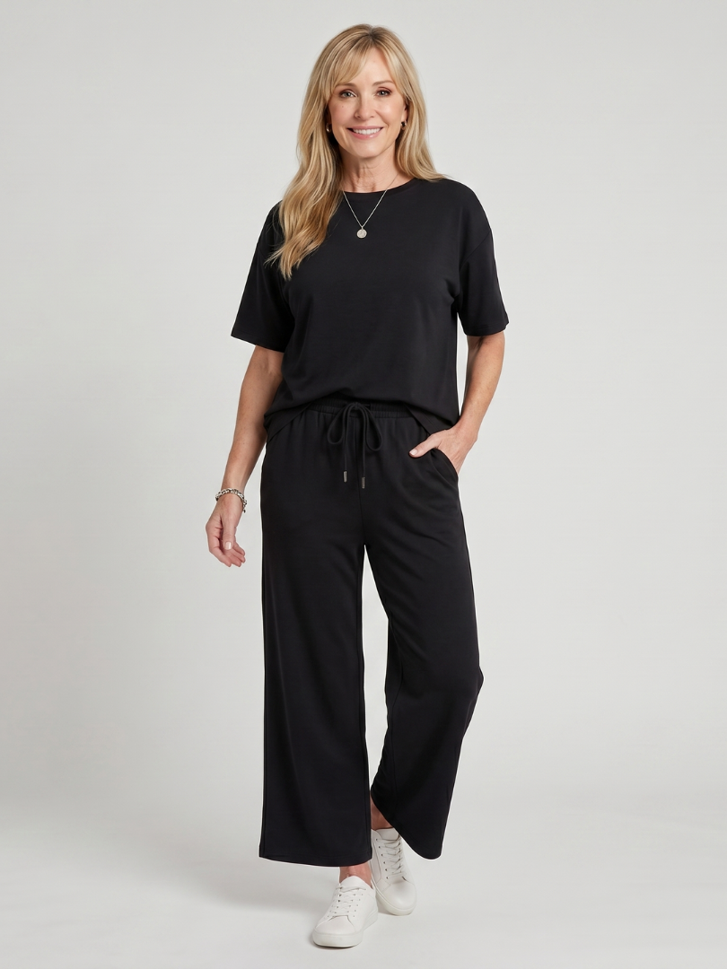 Wihel | Ensemble de pantalons à jambes droites et taille à cordon avec manches courtes