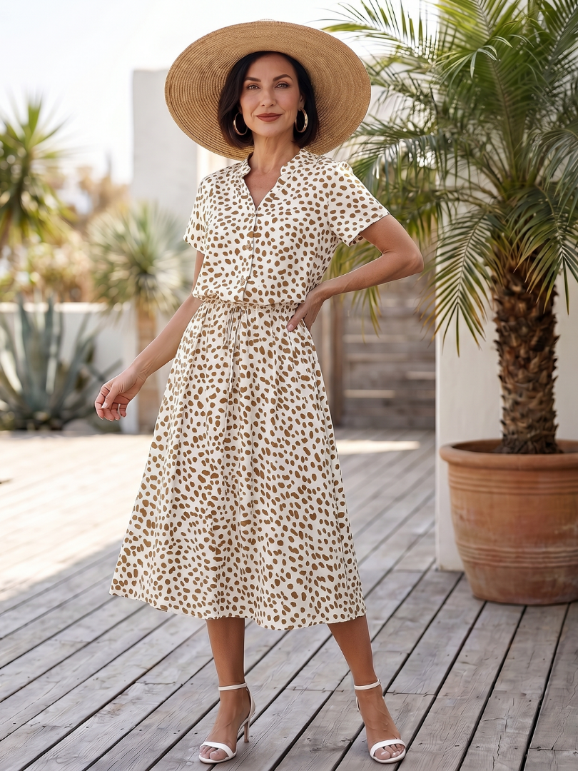 Belladonna | Robe Midi Imprimée à Boutons et Ceinture