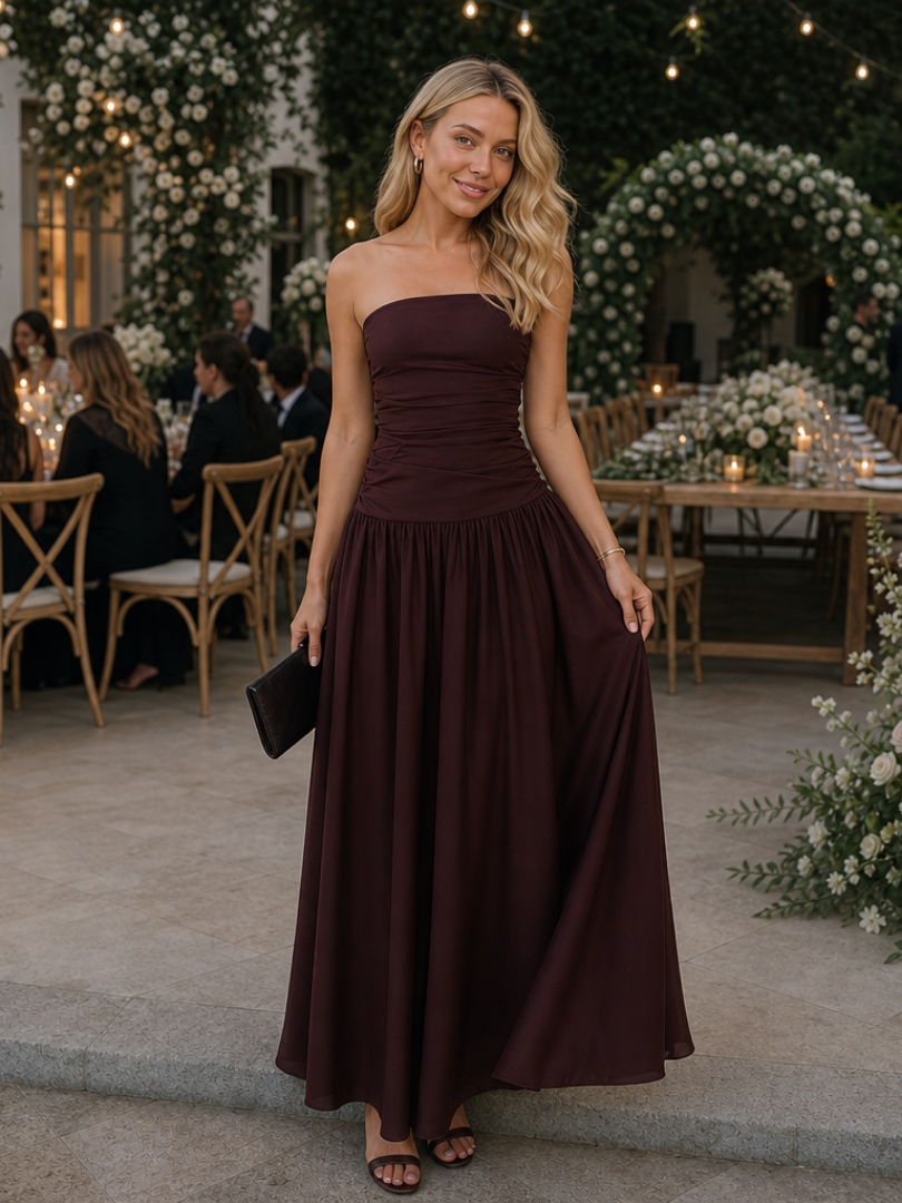 Zelene | Robe Midi à Bustier Froncé