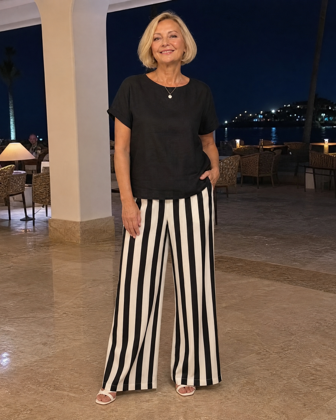 Miolna | Ensemble Haut en Mélange de Lin et Pantalons Amples Rayés