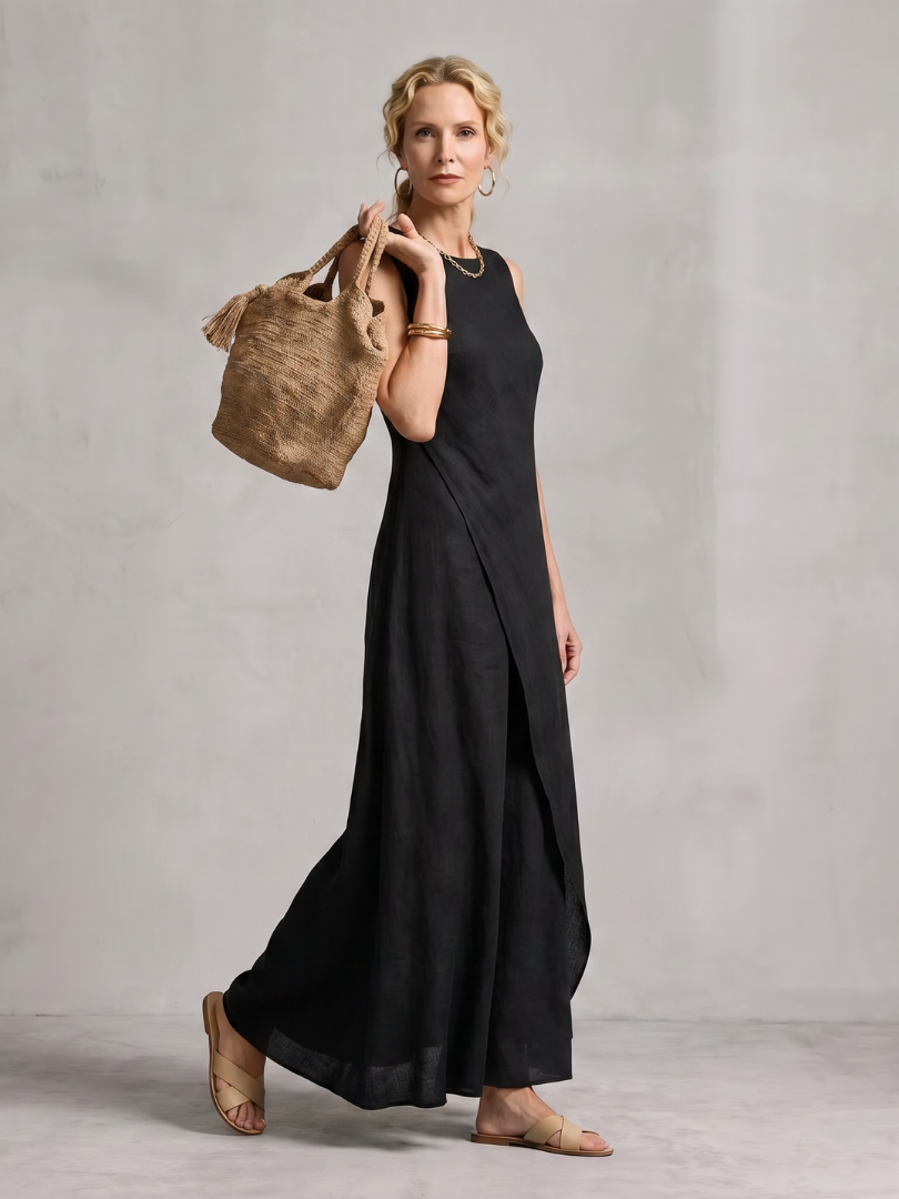 Hortensia | Robe Maxi à Encolure Ronde Asymétrique et Superposée