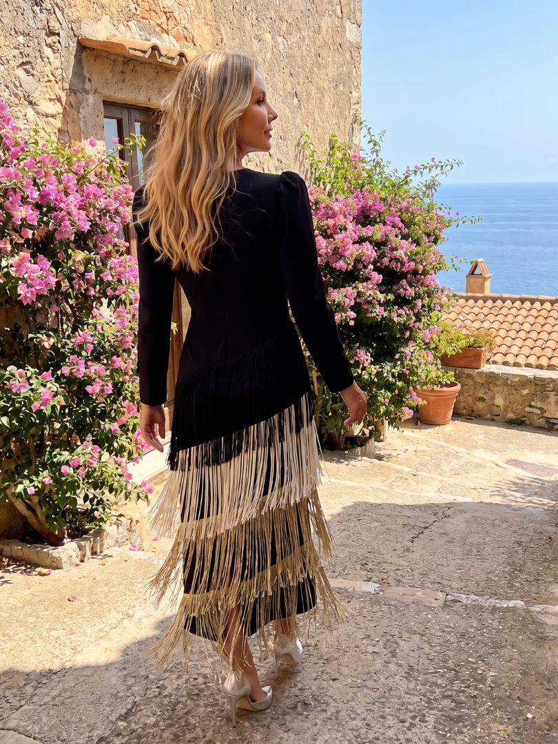 Samara | Robe Midi à Manches Longues avec Franges Douces