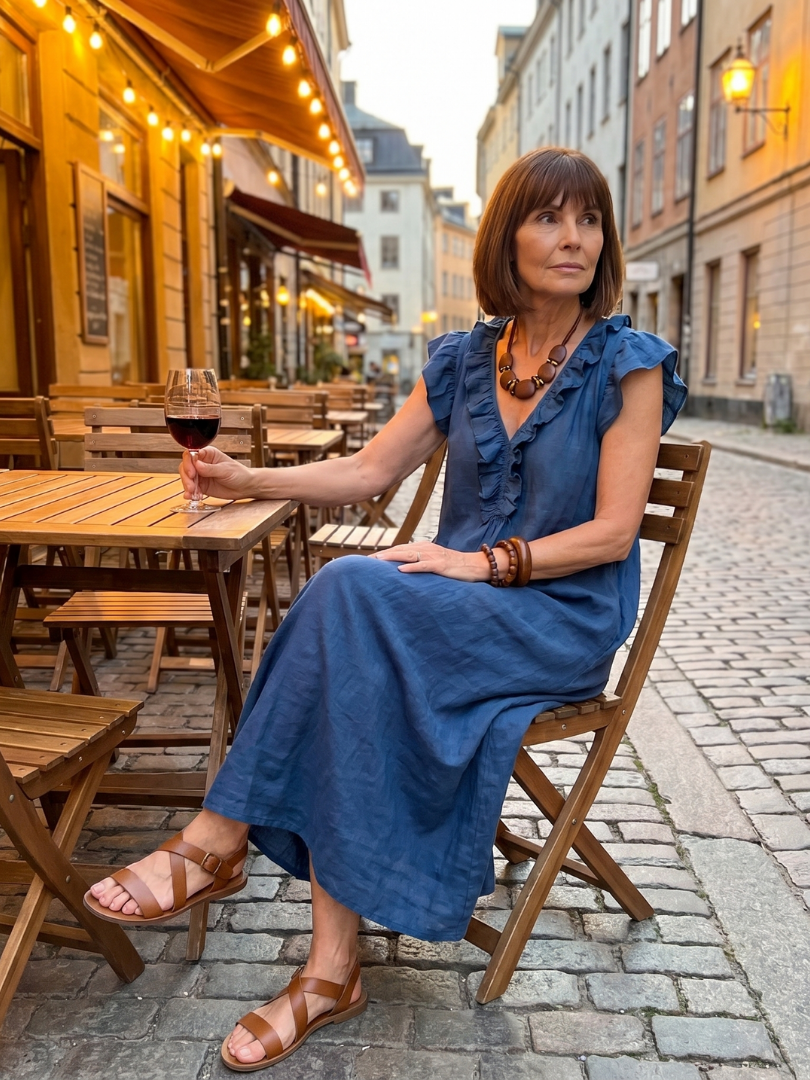 Fougère | Robe Midi Sans Manches avec Volants