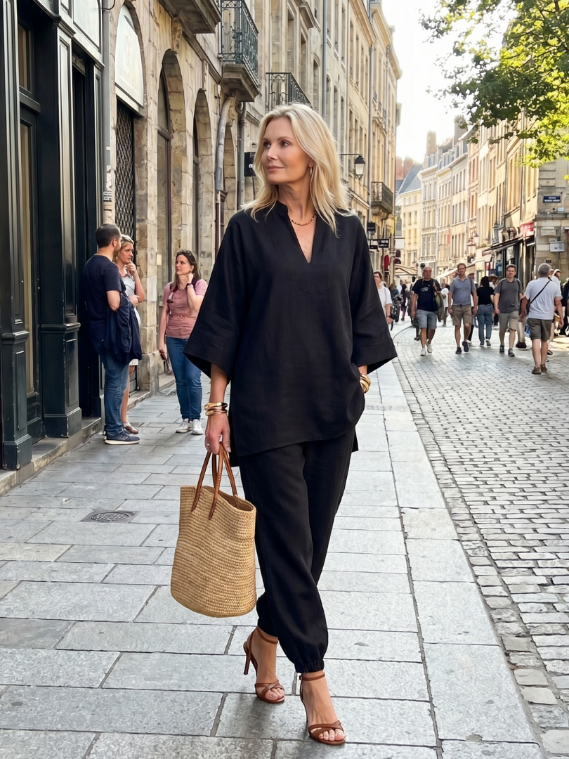 Georgiana | Ensemble tunique à col V et pantalon froncé
