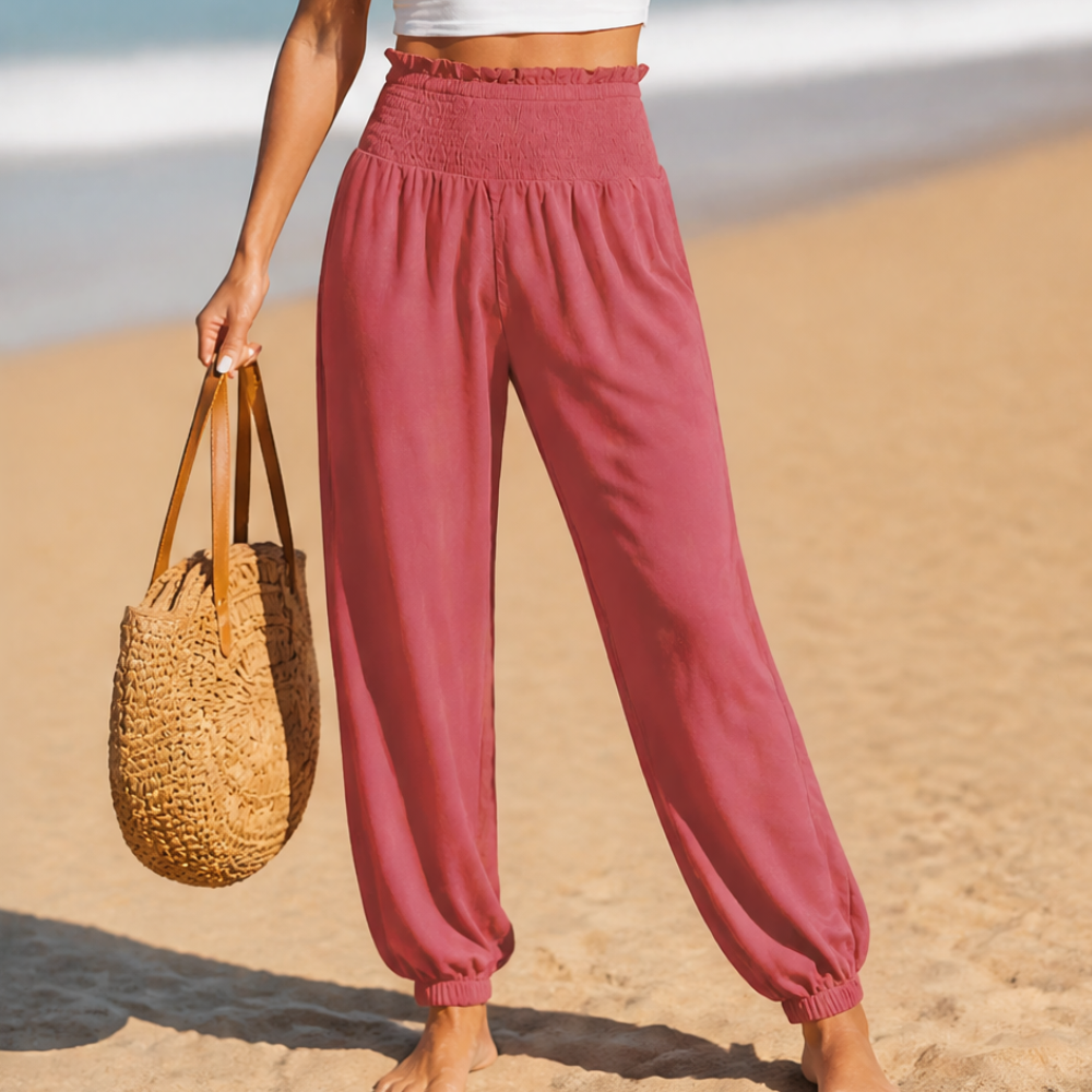 Breesa – Pantalon d'été taille haute à smocks