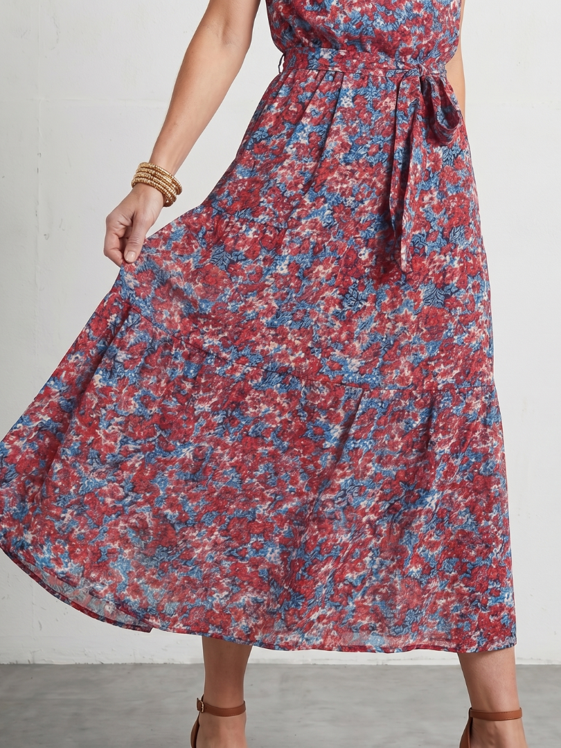 Anis | Robe Midi à Col Montant à Fleurs