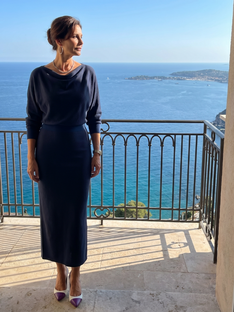 Romy | Robe midi ajustée avec encolure drapée