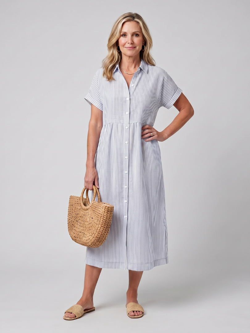 Rosamund | Robe midi à manches courtes à motif rayé