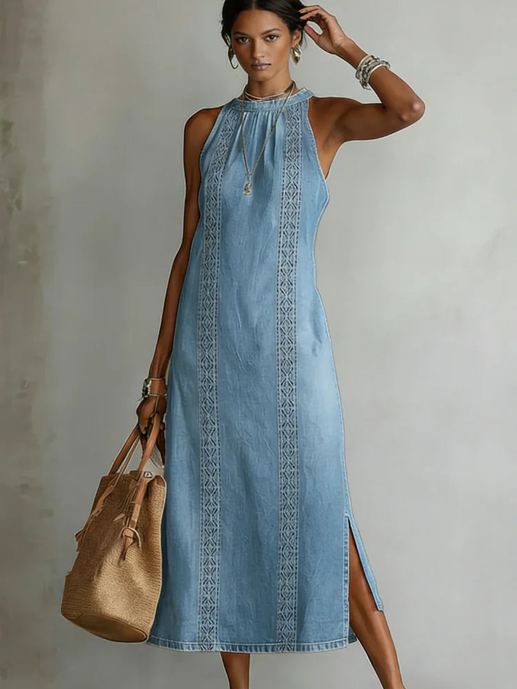 Julia | Robe en Jean avec Détails en Dentelle Vintage