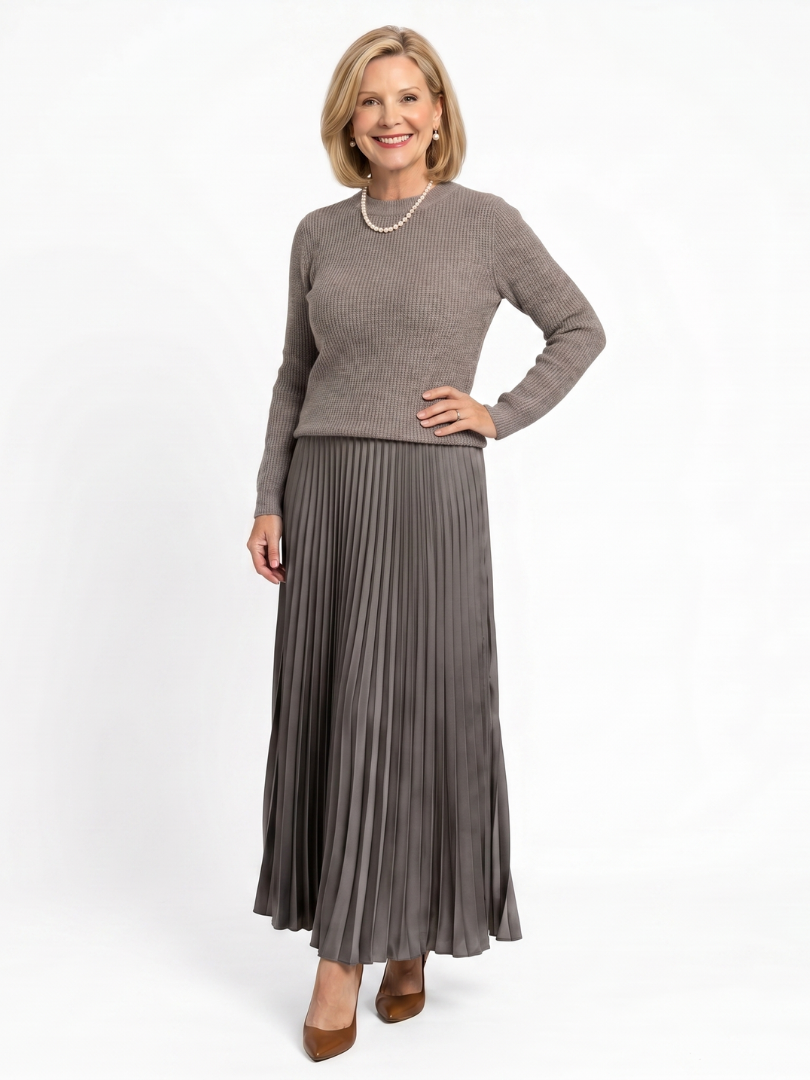 Faon | Robe Midi à Jupes Plissées et Haut Tricoté