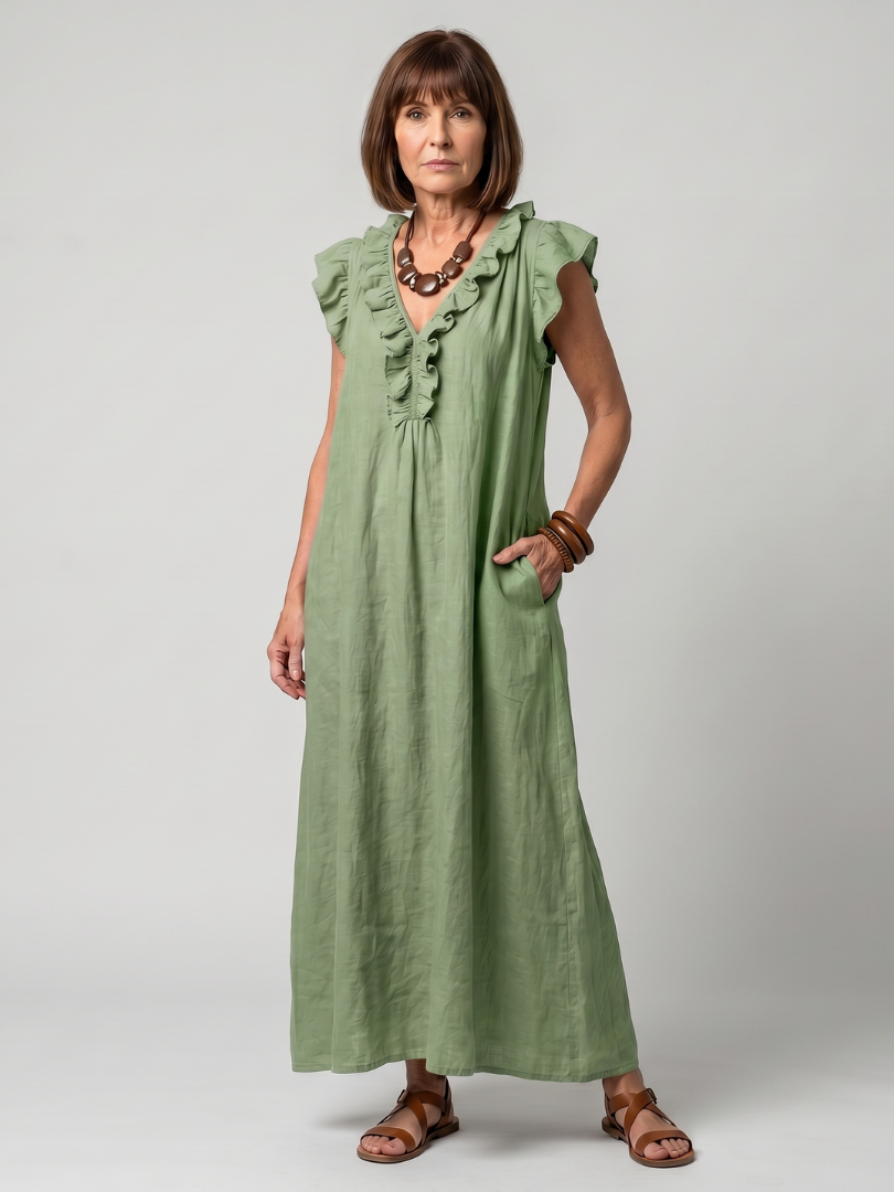 Fougère | Robe Midi Sans Manches avec Volants