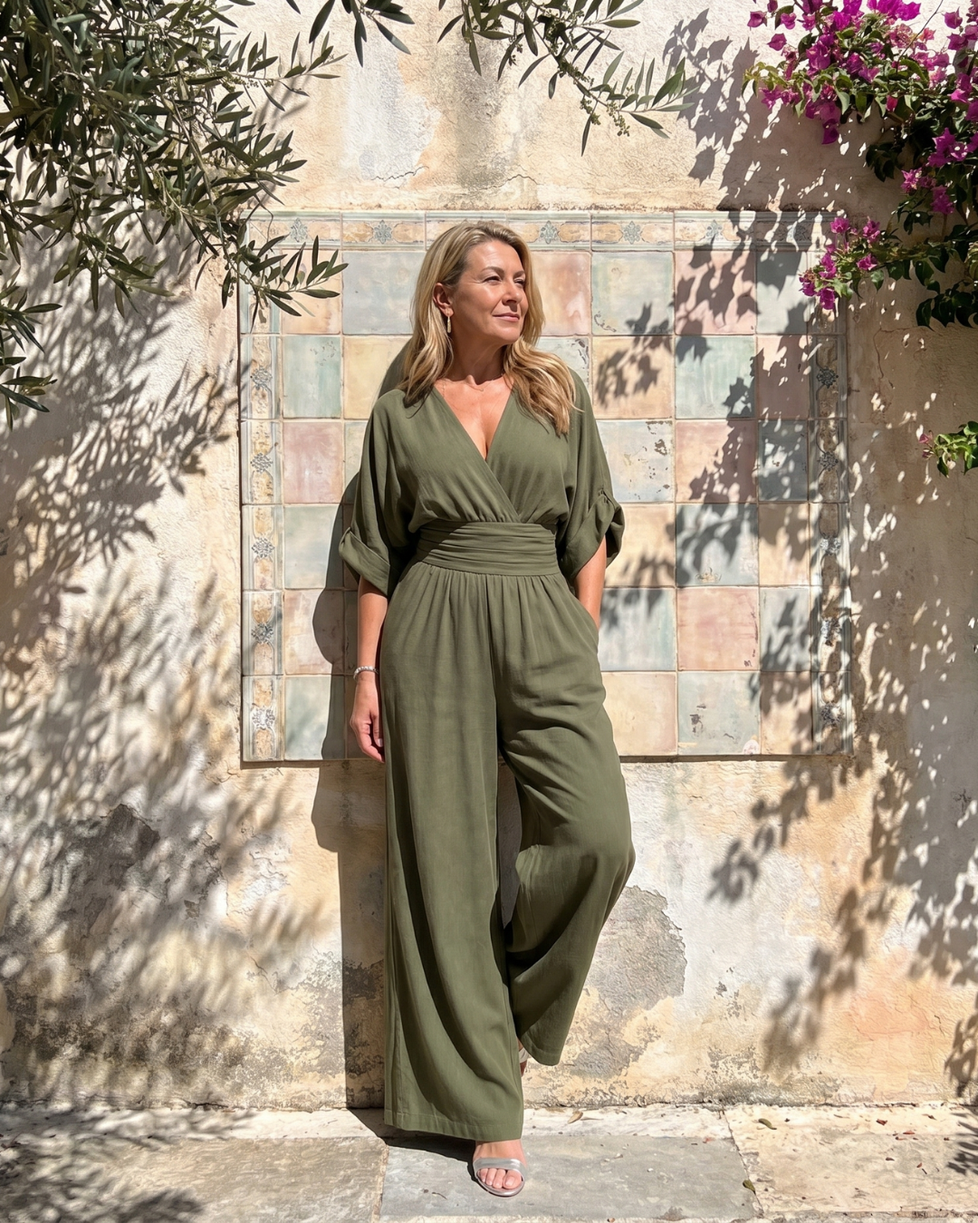 Emene | Combinaison Relaxed à Encolure V Drapée et Jambes Larges