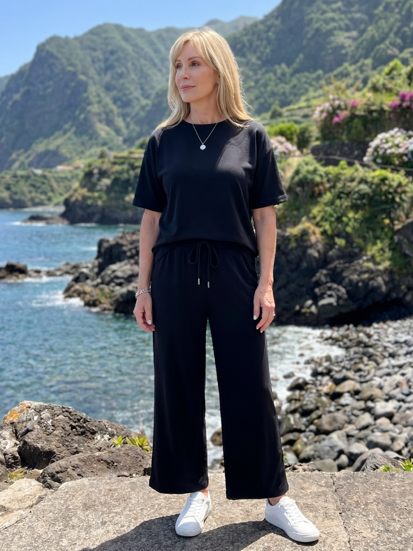 Wihel | Ensemble de pantalons à jambes droites et taille à cordon avec manches courtes