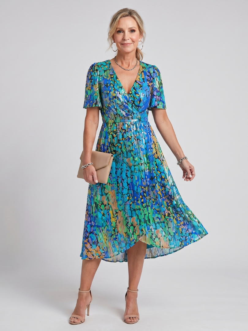 Mirabel | Robe midi à manches flottantes et taille froncée avec imprimé floral
