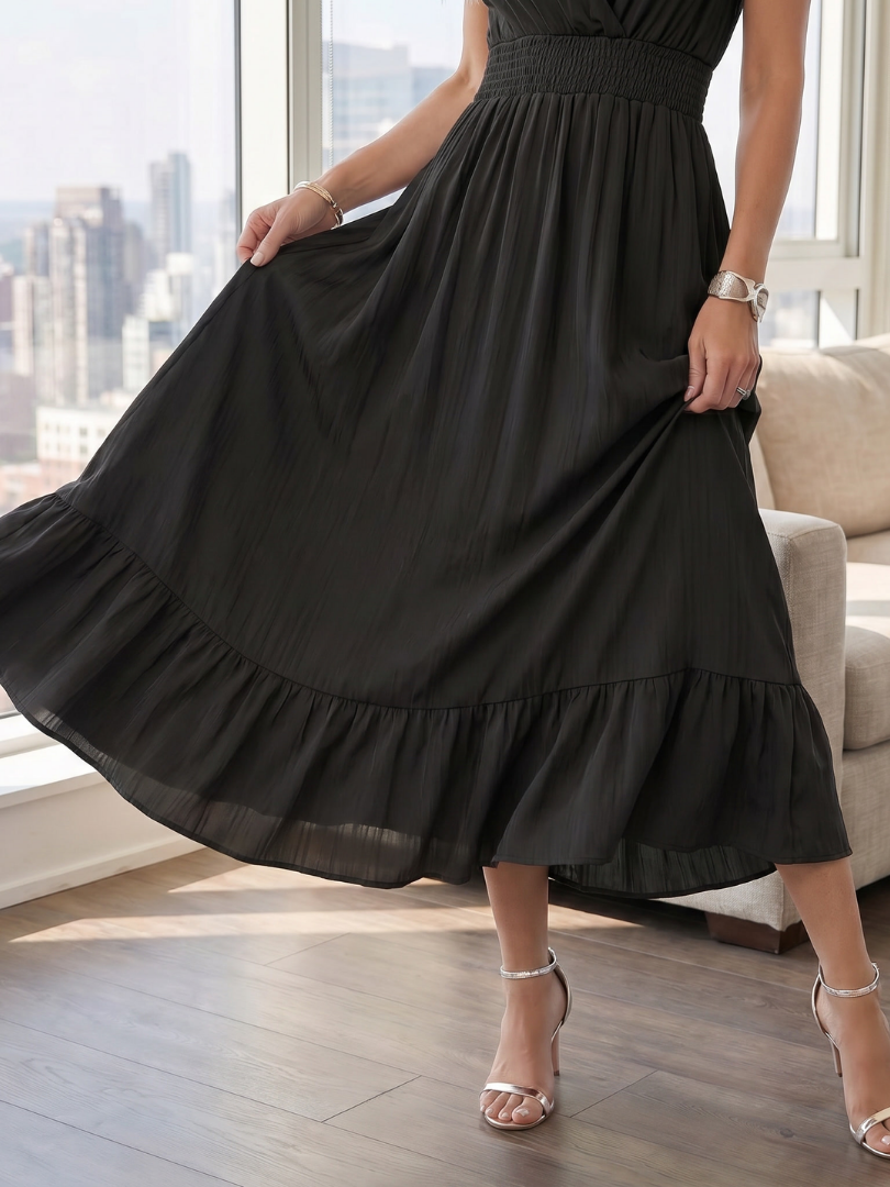 Clou | Robe Midi à Manches Volantes et Taille Smockée