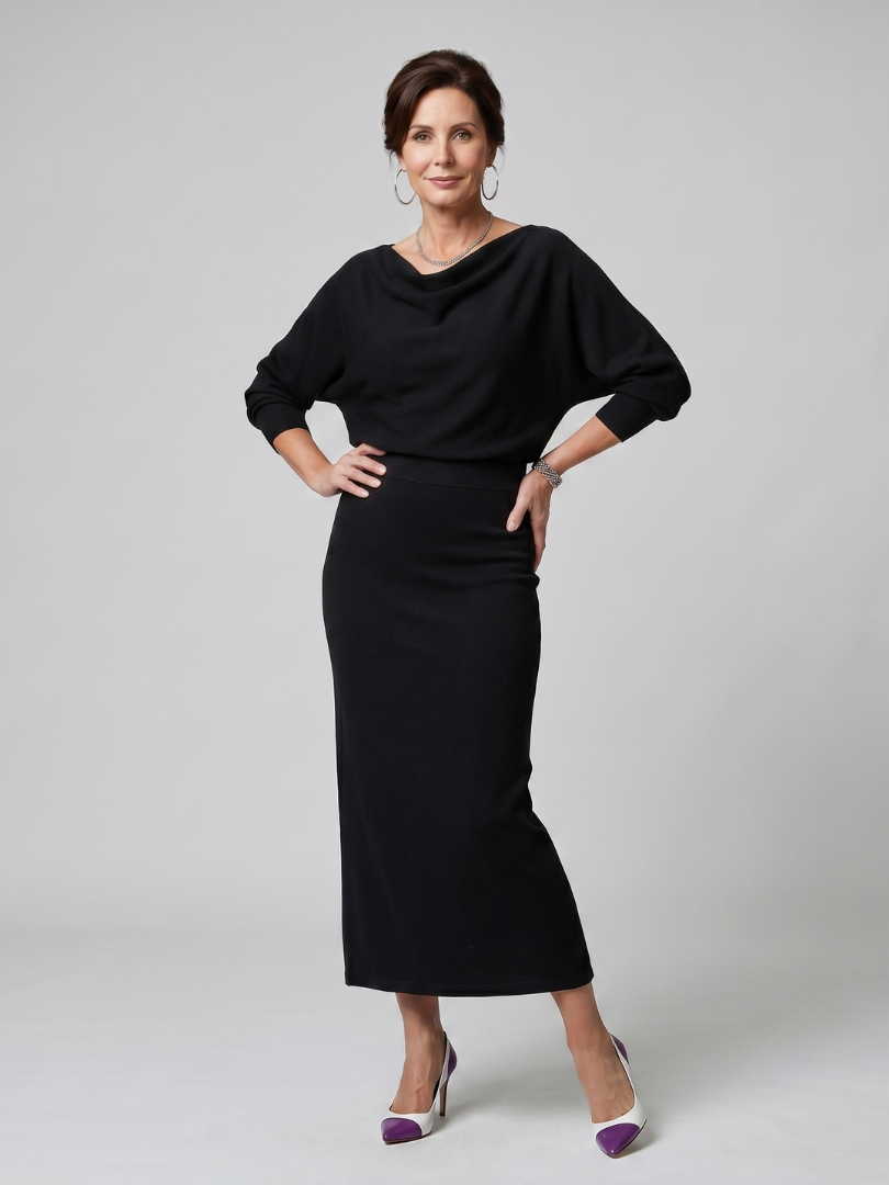 Romy | Robe midi ajustée avec encolure drapée