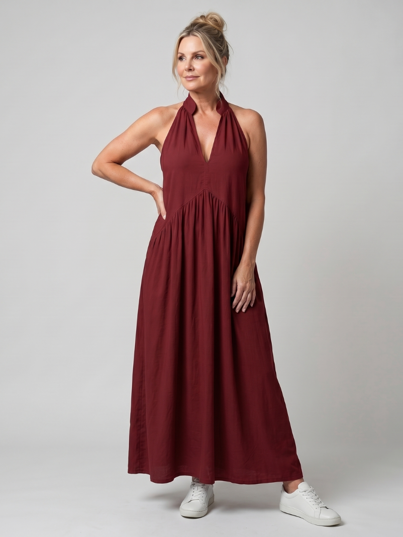 Adelina | Robe Midi Silhouette Fluide à Col Halter