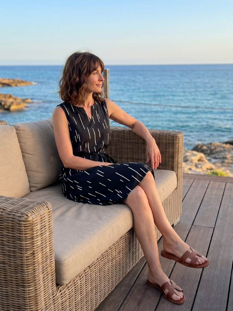 Ursula | Robe Mini à Imprimé Linéaire avec Ceinture à la Taille