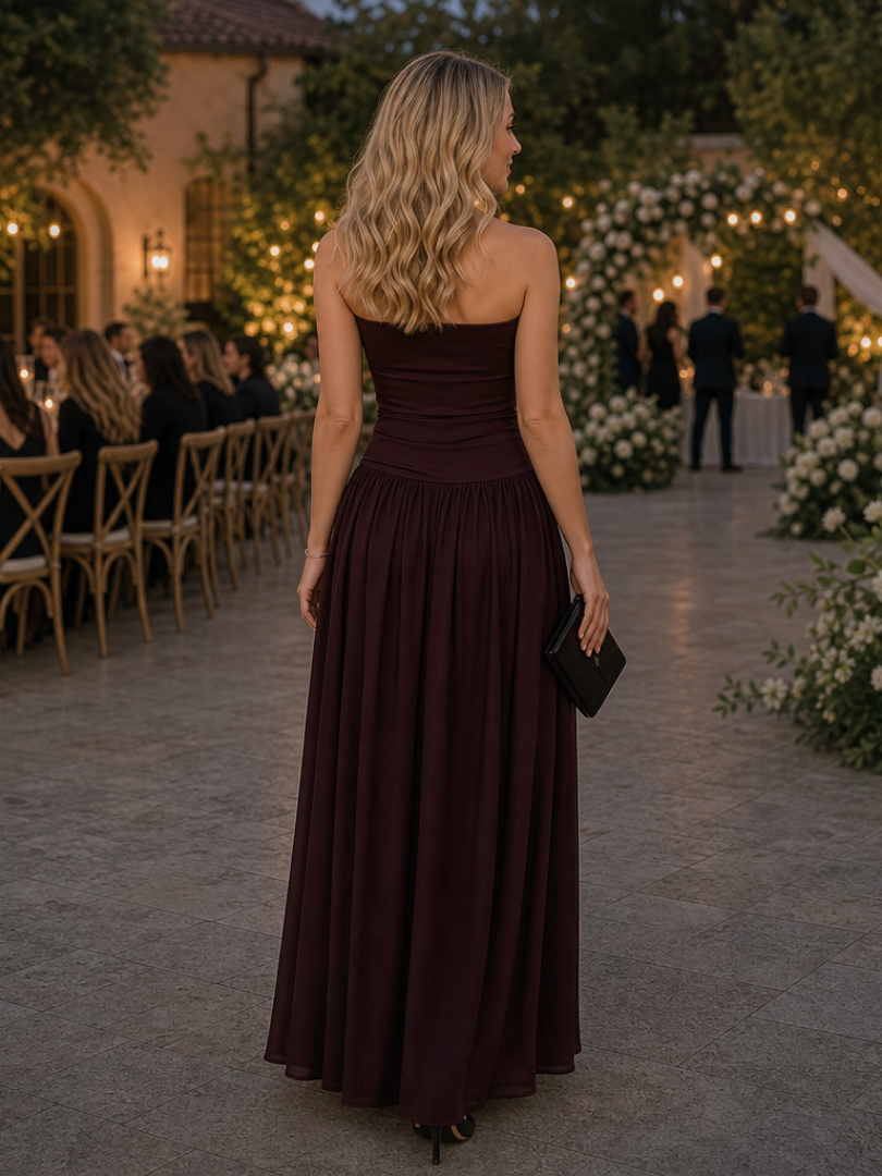 Zelene | Robe Midi à Bustier Froncé