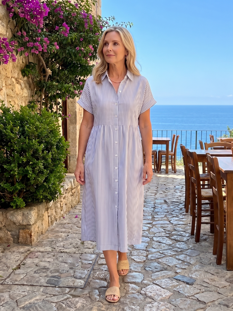 Rosamund | Robe midi à rayures à manches courtes