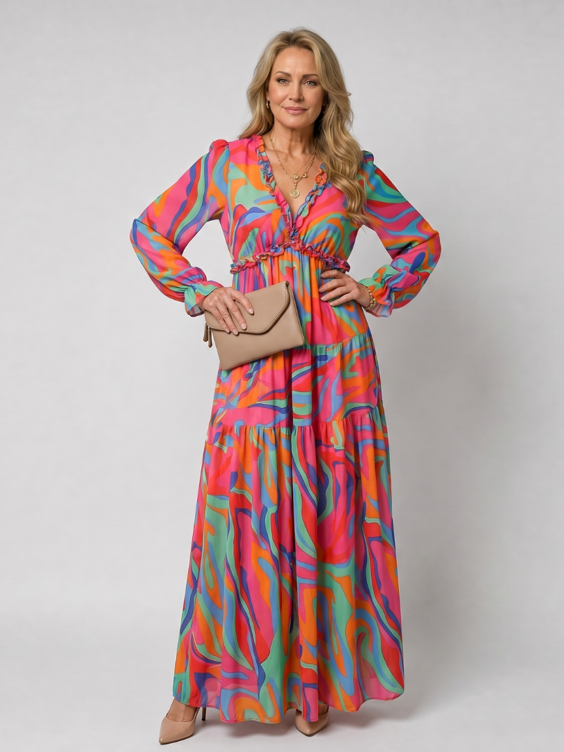 Camelo | Robe maxi à imprimé floral à manches longues