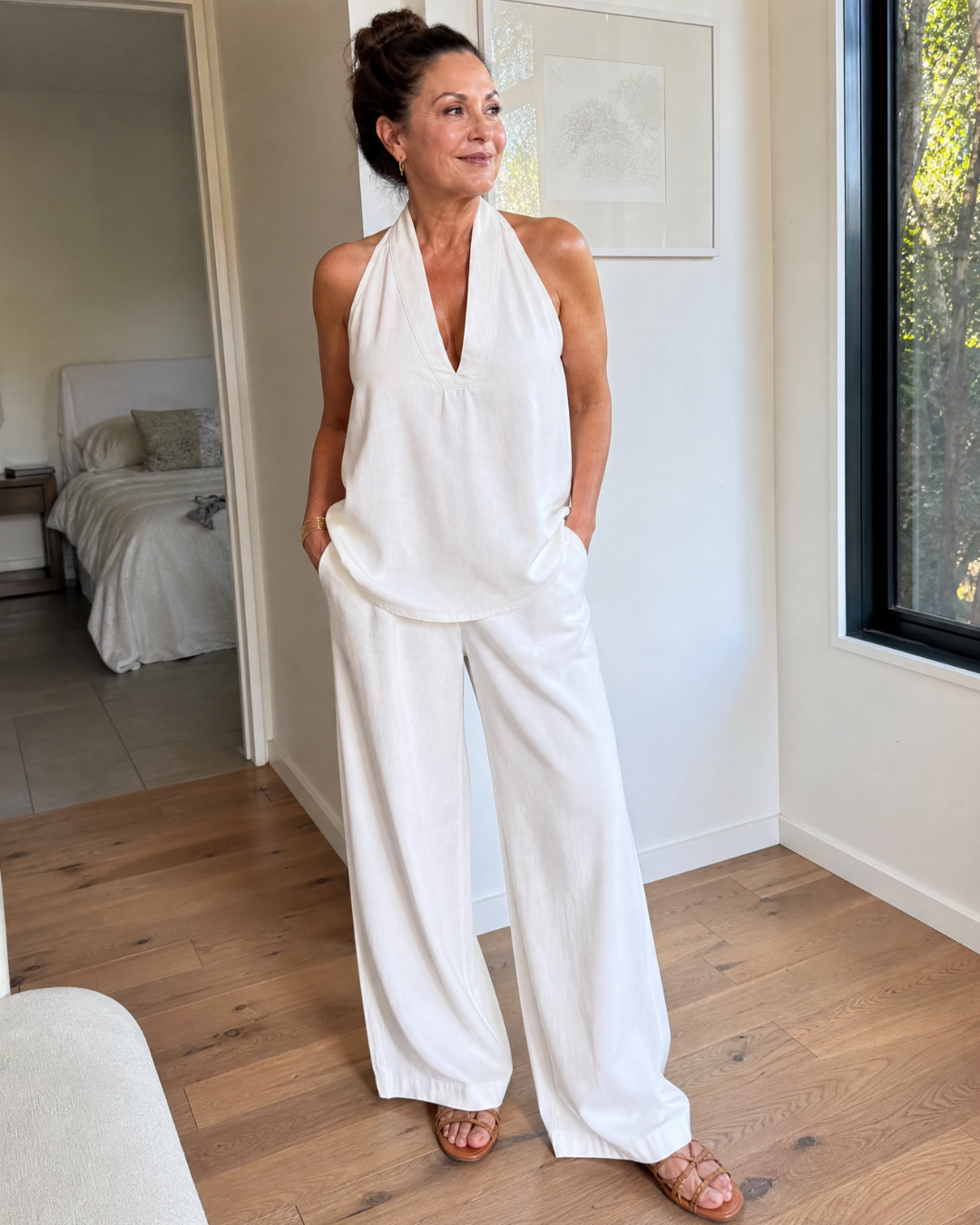 Zorelle | Ensemble Top en Jean à Col Halter et Pantalon Large