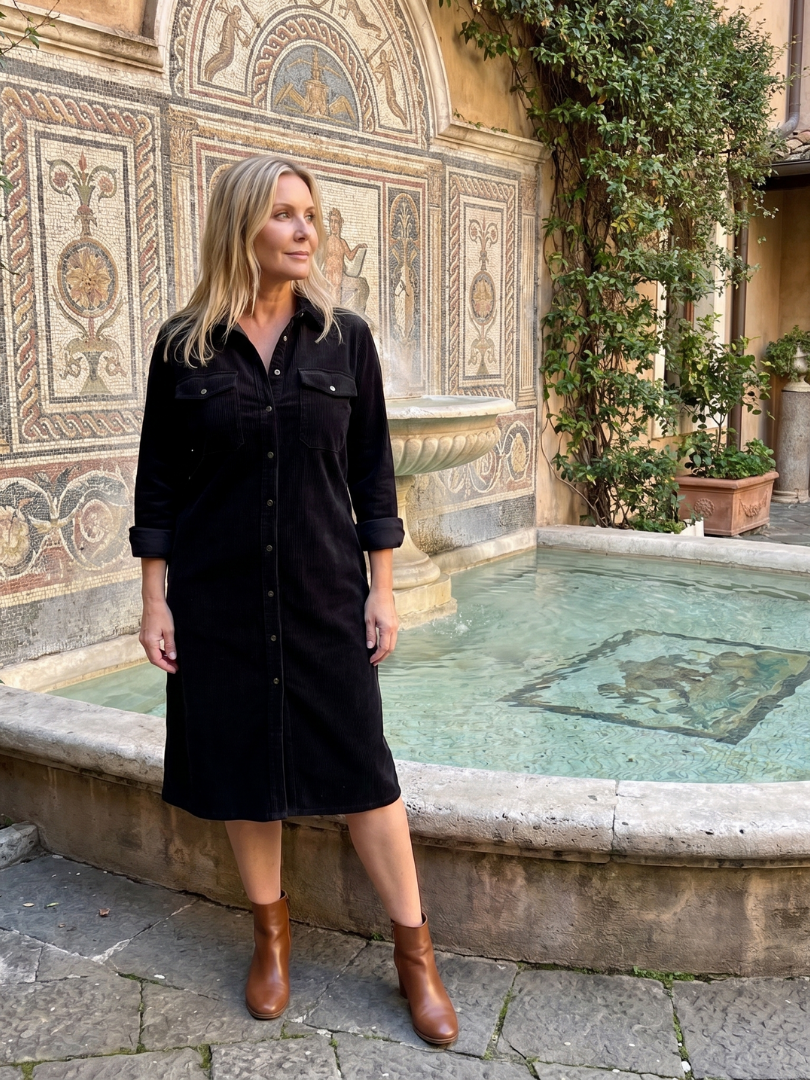 Pema | Robe Midi à Manches Longues avec Poches Patte