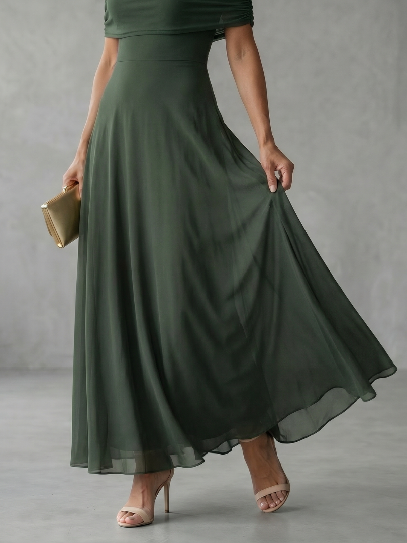 Juin | Robe Midi Drapée à Épaules Dégagées